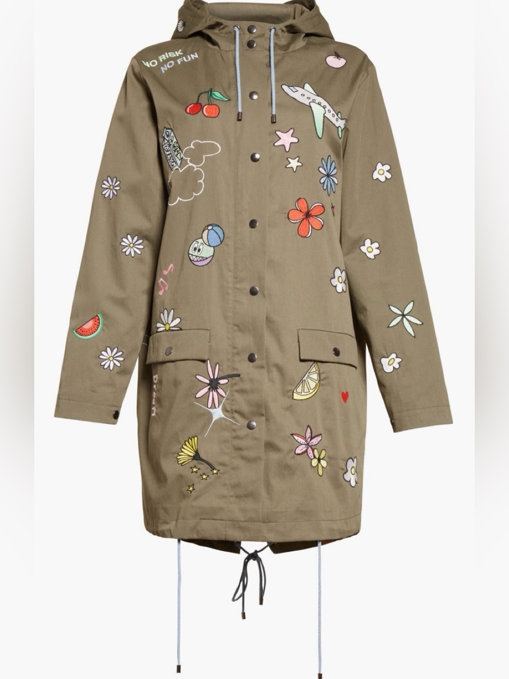 Mira Mikati Olive Green Embroidered Hooded Parka Jacket